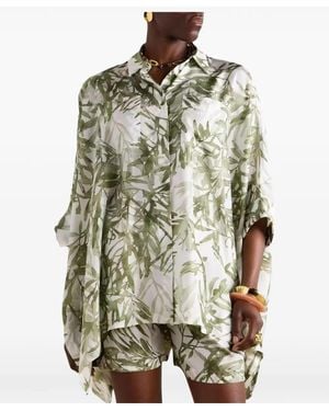 Brunello Cucinelli Leaf-Print Silk Shirt - White
