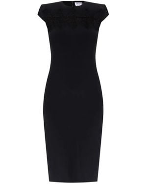 McQueen Besticktes Midikleid aus Spitze mit angeschnittenen Ärmeln - Schwarz