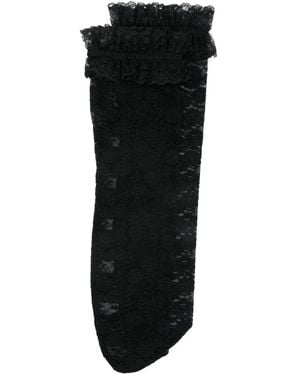 Self-Portrait Floral-Lace Socks - Black