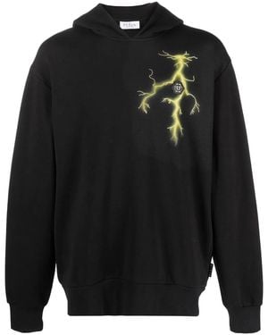 Philipp Plein Gothic-Print Rhinestone-Embellished Hoodie - Black