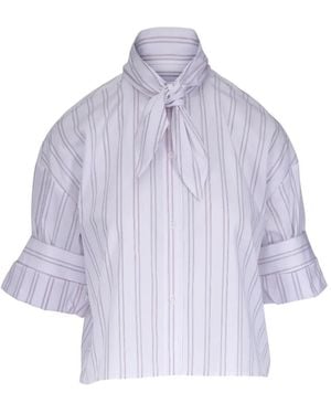 Twp Striped Tie Blouse - Purple