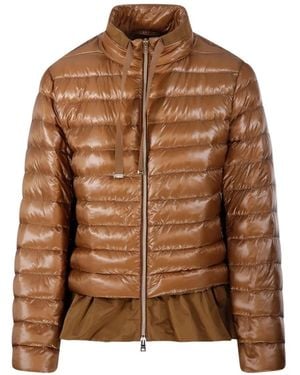 Herno Ruffled Puffer Coat - Brown