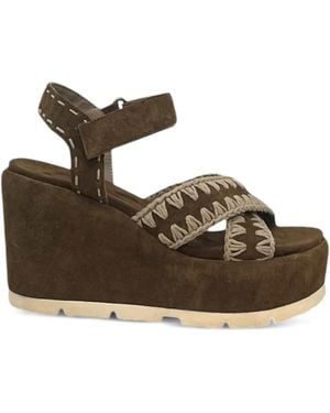 Mou Criss Cross Wedge Sandals - Brown