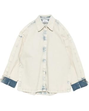 Erika Cavallini Semi Couture Cut-Out Ring-Detail Denim Jacket - White