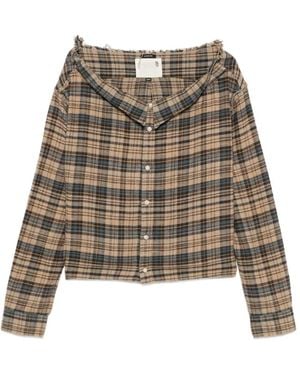 R13 Camisa A Cuadros Con Hombros Descubiertos - Neutro