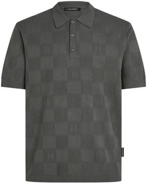 KARL LAGERFELD Monogram Checked Polo Shirt - Gray