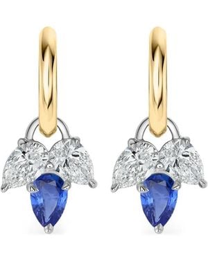 Phillips House Pendientes Huggie En Oro Amarillo De 18 Ct Y Platino Con Diamante Y Zafiros - Azul