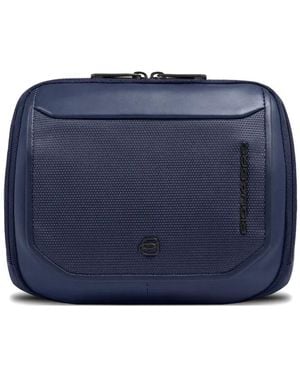 Piquadro Leather-Trim Cross Body Bag - Blue