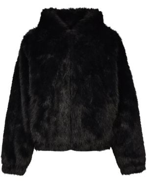 BREATH Faux-Fur Hooded Jacket - Black