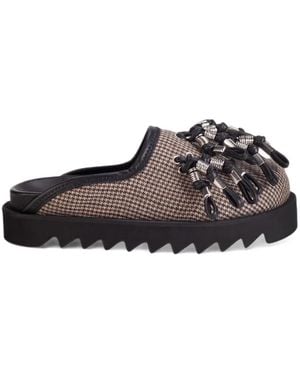 Toga Plaid Industrial Tassel Platform Mules - Natural