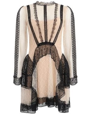 Alberta Ferretti Lace-Panelled Mini Dress - Natural