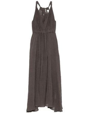 120% Lino Halterneck Pleated Maxi Dress - Brown
