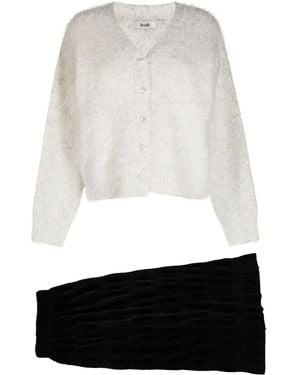 B+ AB Pleated Brushed-Effect Skirt Suit - White