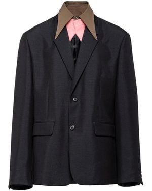 Prada Contrast-Collar Blazer - Blue