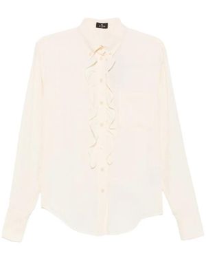 Etro Camisa Con Volantes Y Motivo De Cachemira En Jacquard - Blanco