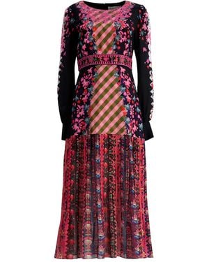 Saloni Floral Pleated Dress - Red