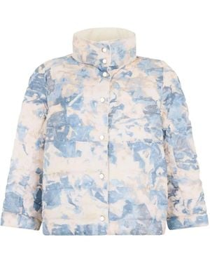 Moorer Floral-Print Padded Jacket - Blue