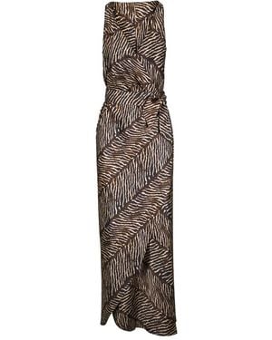 Peter Cohen V-Neck Print Midi Dress - Brown