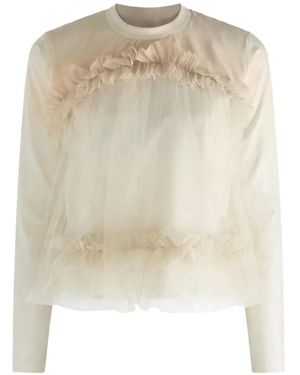 Comme des Garçons Ruffled Tulle-Overlay Blouse - White