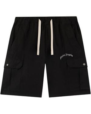 Palm Angels Curved Logo Loose Cargo Shorts - Black
