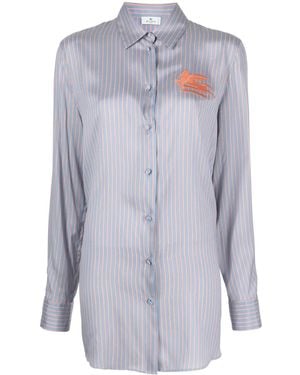 Etro Logo-Embroidered Silk Shirt - Blue