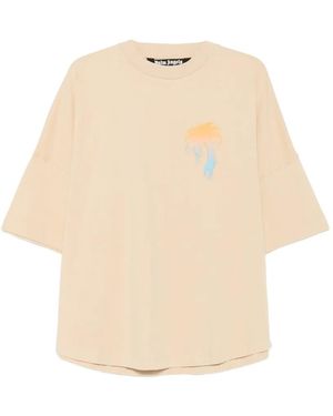 Palm Angels Logo-Print Drop-Shoulder T-Shirt - Natural
