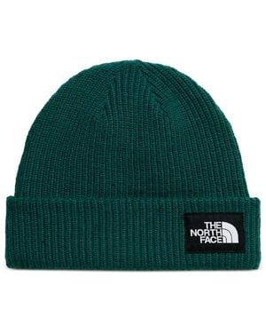 The North Face Logo-Patch Ribbed Beanie Hat - Green