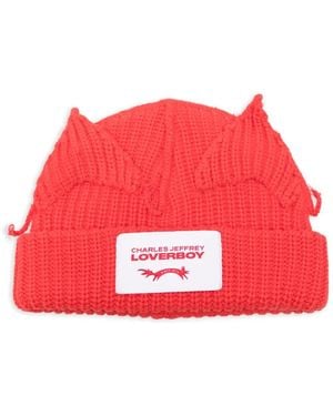 Charles Jeffrey Ears-Detail Beanie - Red