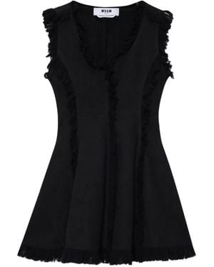 MSGM Scoop-Neck Fringed Mini Dress - Black