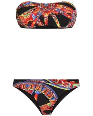 Dolce & Gabbana Bandeau-Bikini Mit Carretto-Print - Weiß