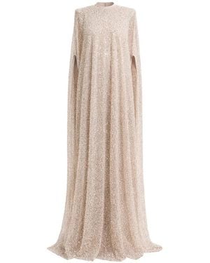 Gemy Maalouf Beaded Cape-Style Dress - Natural
