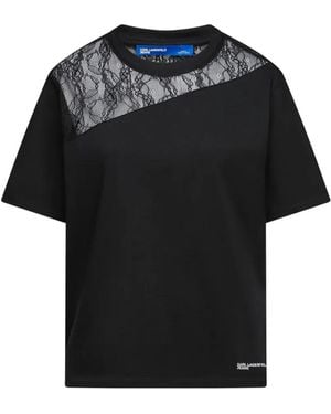 KARL LAGERFELD Lace-Panel T-Shirt - Black