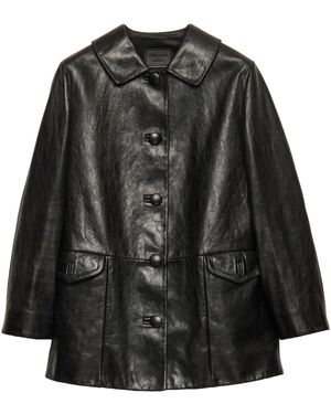 Prada ボタン レザージャケット - ブラック