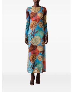 Never Fully Dressed Abstract-Print Long-Sleeved Maxi Dress - Blue