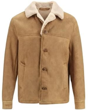 Salvatore Santoro Shearling-Collar Button-Up Jacket - Natural