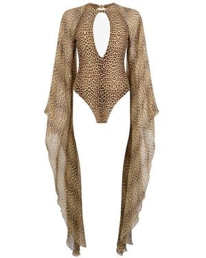 Roberto Cavalli Badpak Met Open Rug En Lange Mouwen - Wit