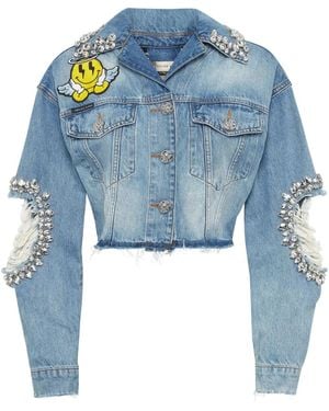 Philipp Plein Denim Cropped Smile Jacket - Blue