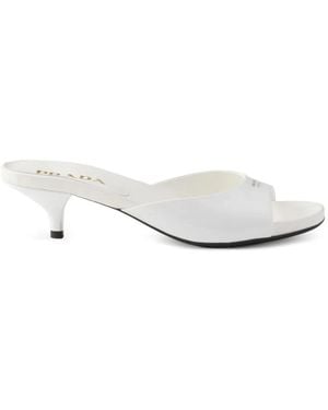 Prada Leather Kitten-Heel Sandals - White
