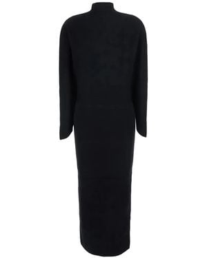 Semicouture High-Neck Ribbed-Knit Maxi Dress - Black