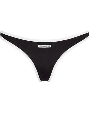 KARL LAGERFELD Logo-Patch Contrast-Trim Thong - Black