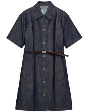 Prada Belted Denim Mini Dress - Blue