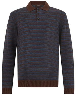 Slowear Striped Polo-Collar Sweater - Azul