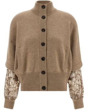 Brunello Cucinelli Sequin-Embellished Cashmere Cardigan - Brown