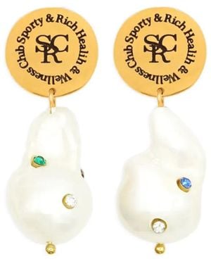 Sporty & Rich Rhinestone-Embellished Pearl Earrings - Metallic
