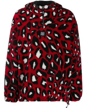 MSGM Animal Print Shearling Hooded Jumper - Red