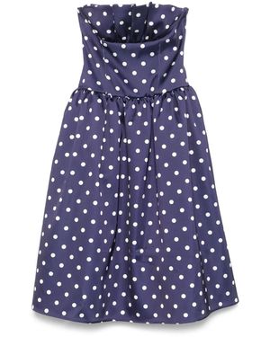 Self-Portrait Polka Dot Satin Midi Dress - Blue