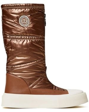 Twinset Wattierte Stiefel Mit Logo-Applikation - Braun