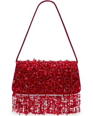 Cult Gaia Idalia Bead-Embellished Fringe Shoulder Bag - Red