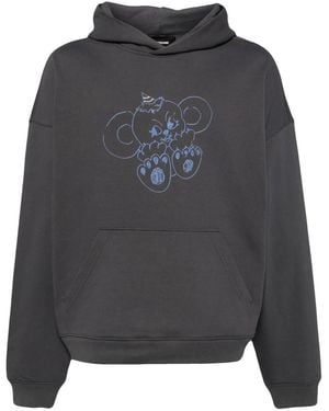we11done Monster-Print Cotton Hoodie - Grey