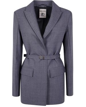 Semicouture Belted Notched-Lapel Jacket - Blue